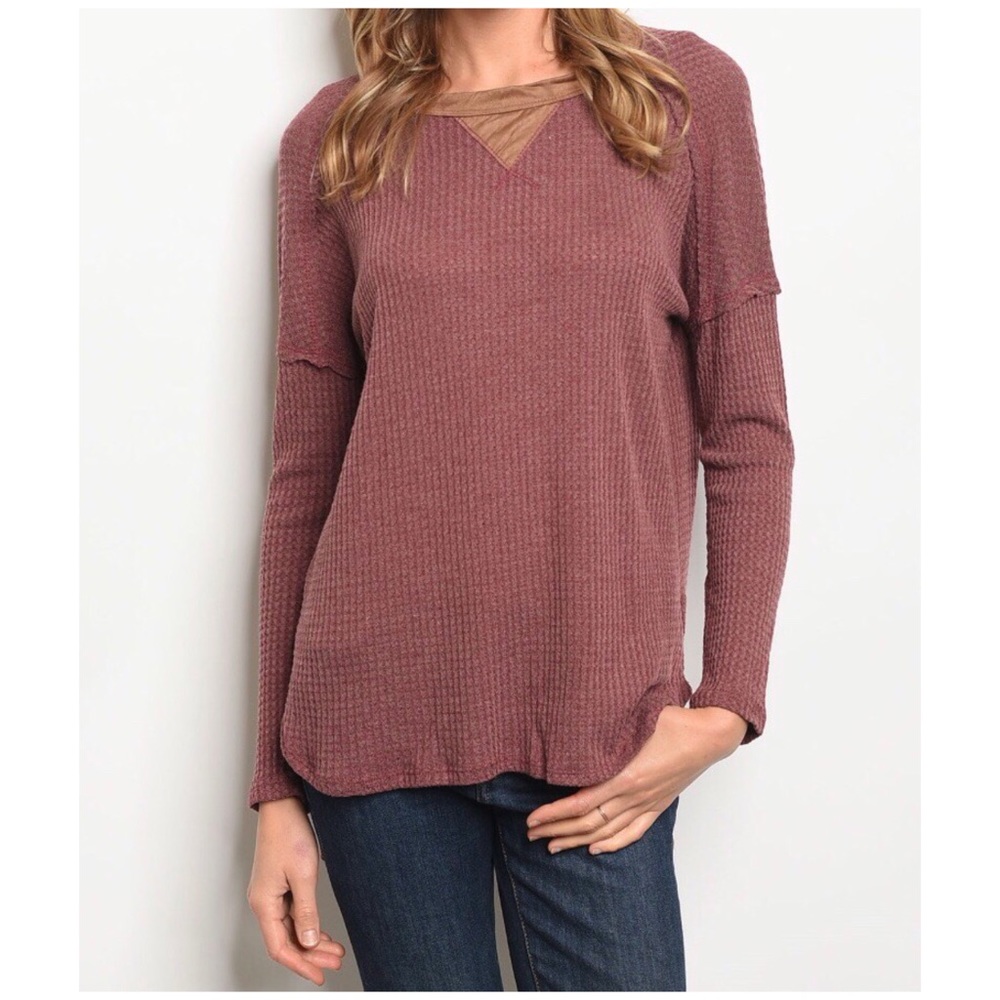 BURGUNDY WAFFLE TOP - Picture 3 of 9